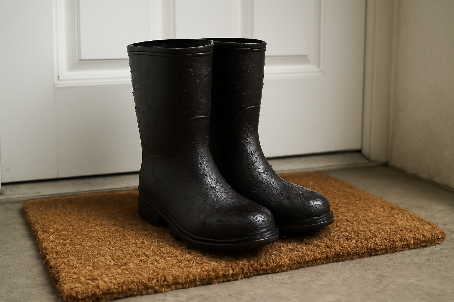 bottes mouillees posees sur paillasson