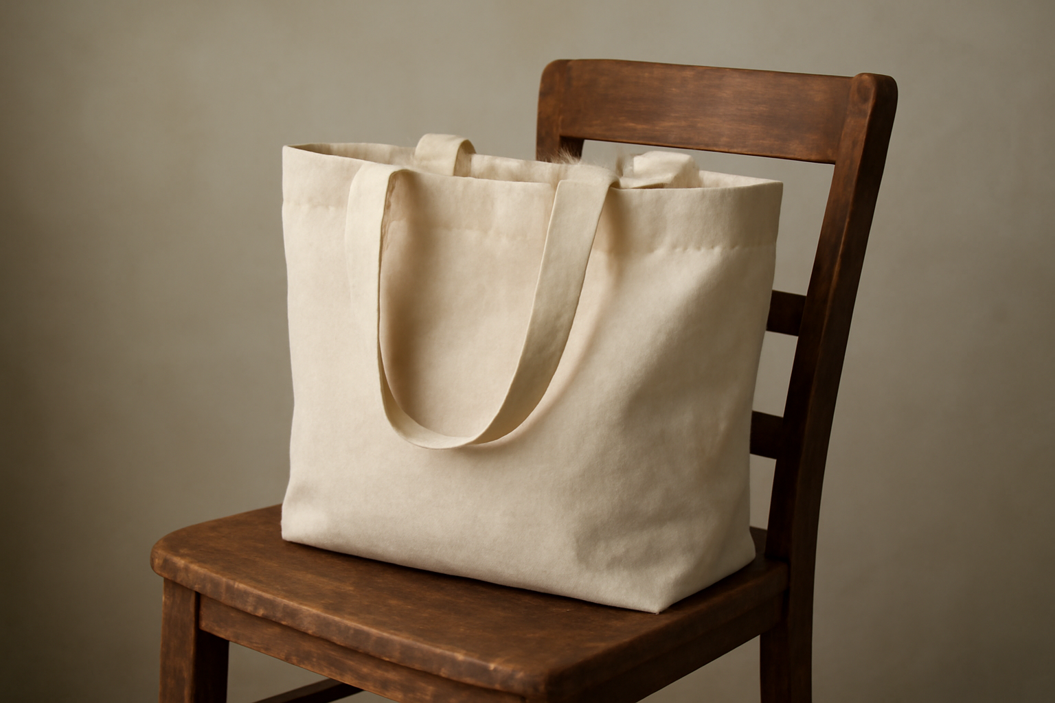 sac en toile artisanal pose sur chaise