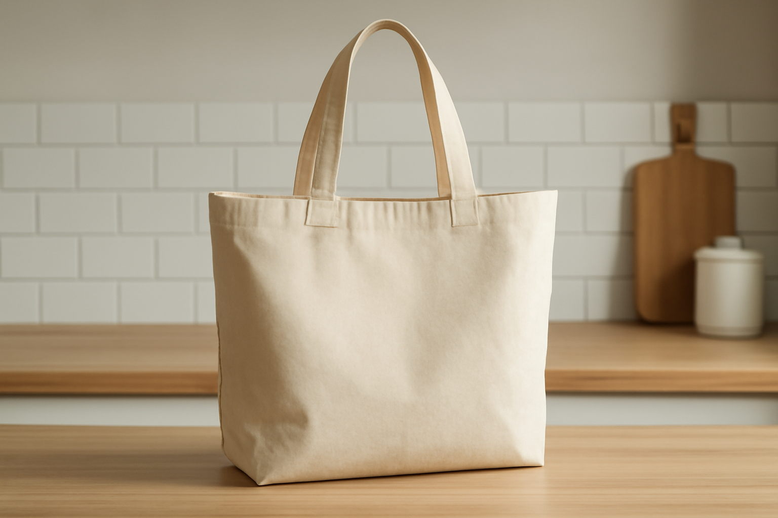 sac cabas posé sur un comptoir