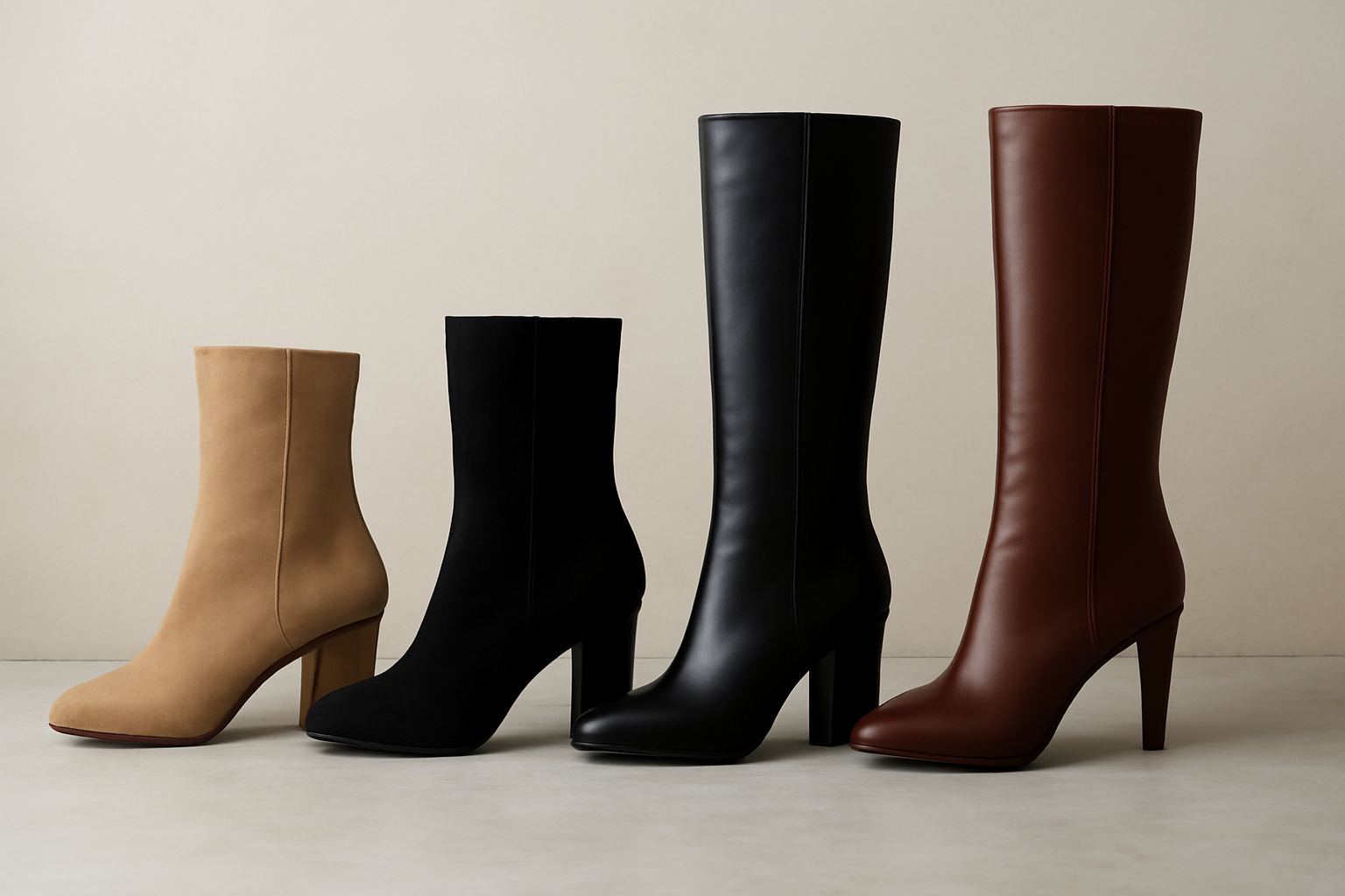 bottes à différents types de talons alignées